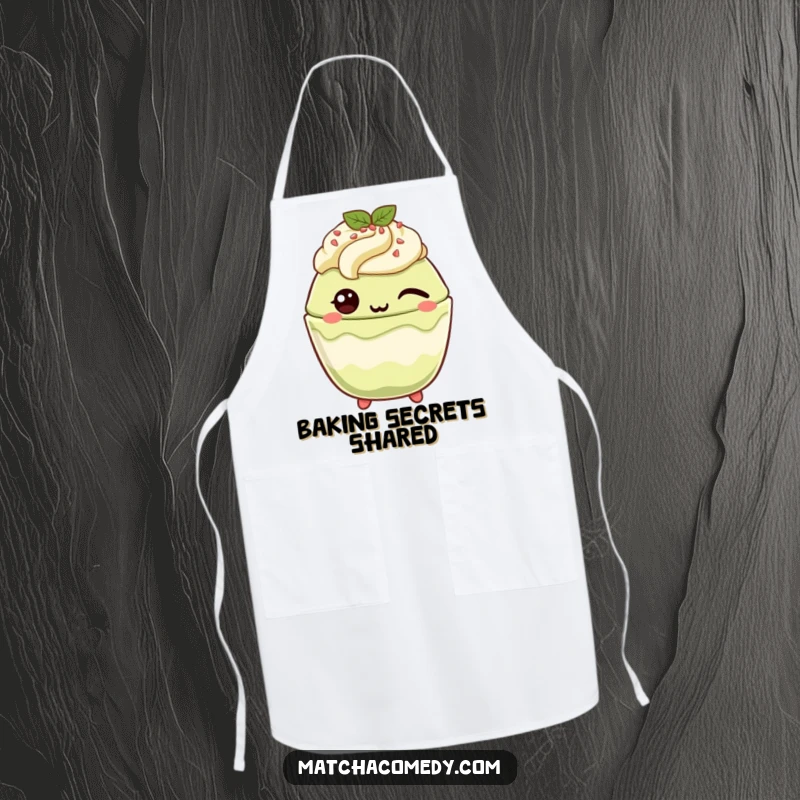 Funny Matcha Parfait Apron: A kawaii matcha parfait winks playfully, making kitchen tasks feel more delightful and sweet.