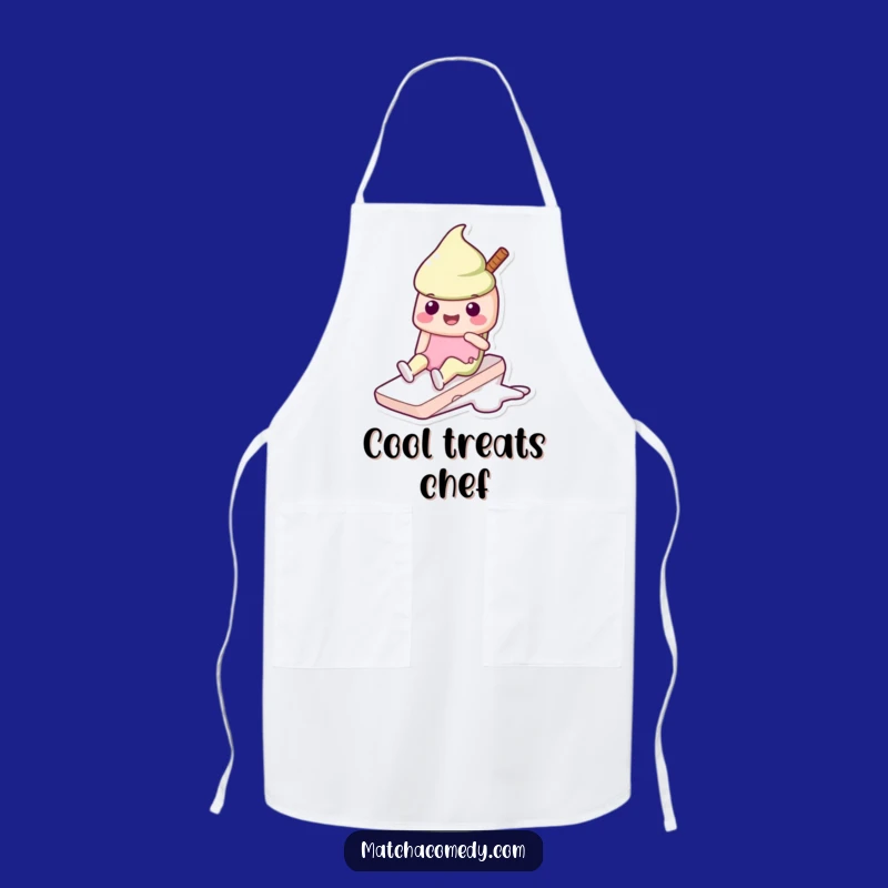 Funny Matcha Ice Cream Slide Apron: Kawaii Chef Character, Perfect Kitchen Gift