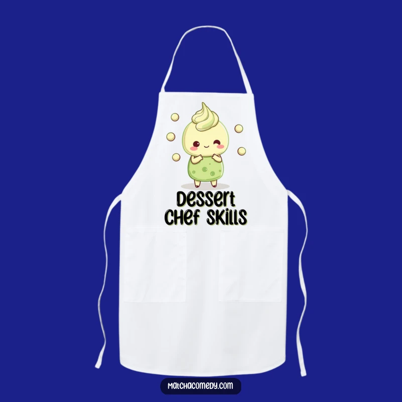 Funny Kawaii Matcha Dessert Apron - Juggling Character for Kitchen Fun