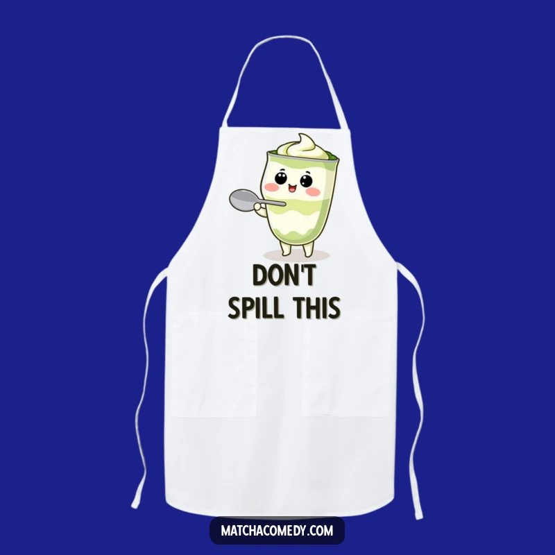 Funny Kawaii Matcha Latte Apron - Cute Character Balancing Spoon for Kitchen Fun