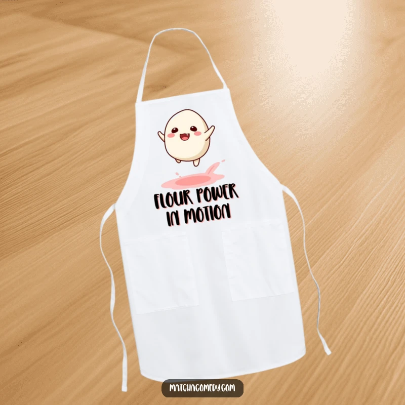 Funny Kawaii Matcha Mochi Leap Apron: A joyful matcha mochi leaping, adding fun to your cooking adventures.
