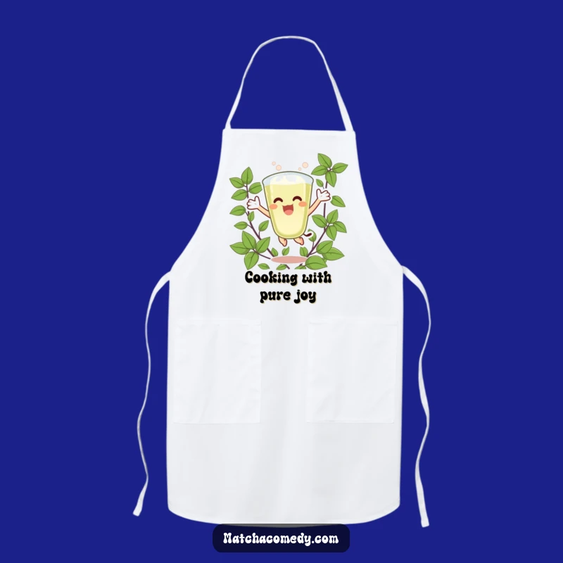 Funny Matcha Latte Joy Apron: Excited Cook, Green Leaves, Kitchen Gift