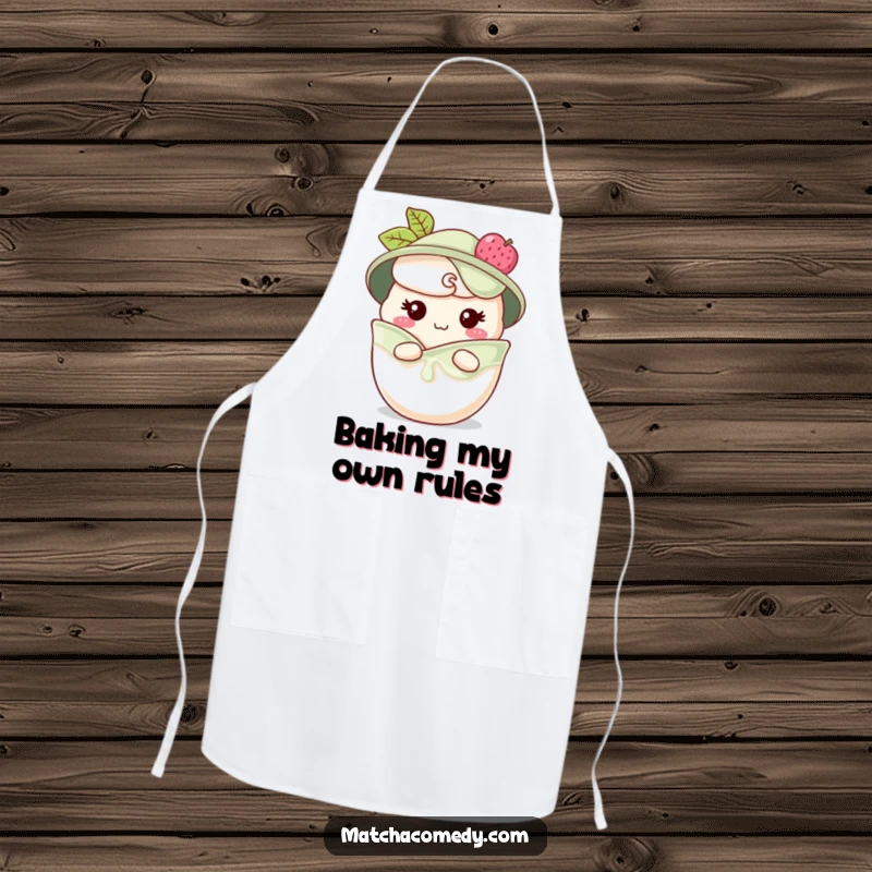 Funny matcha parfait apron showing a character peeking from layers with a cheeky grin, perfect for kitchen fun, a great funny gift for chefs.