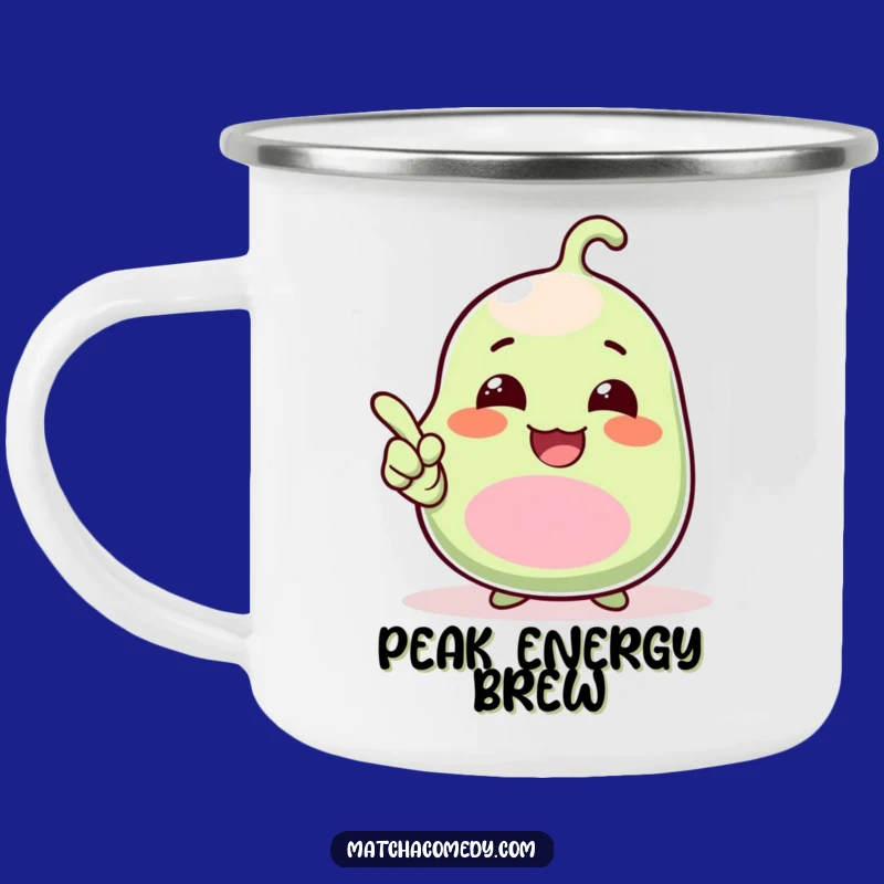 Funny Kawaii Matcha Bean Camping Mug: Giggling Bean Outdoors - Adventure Funny Gift!