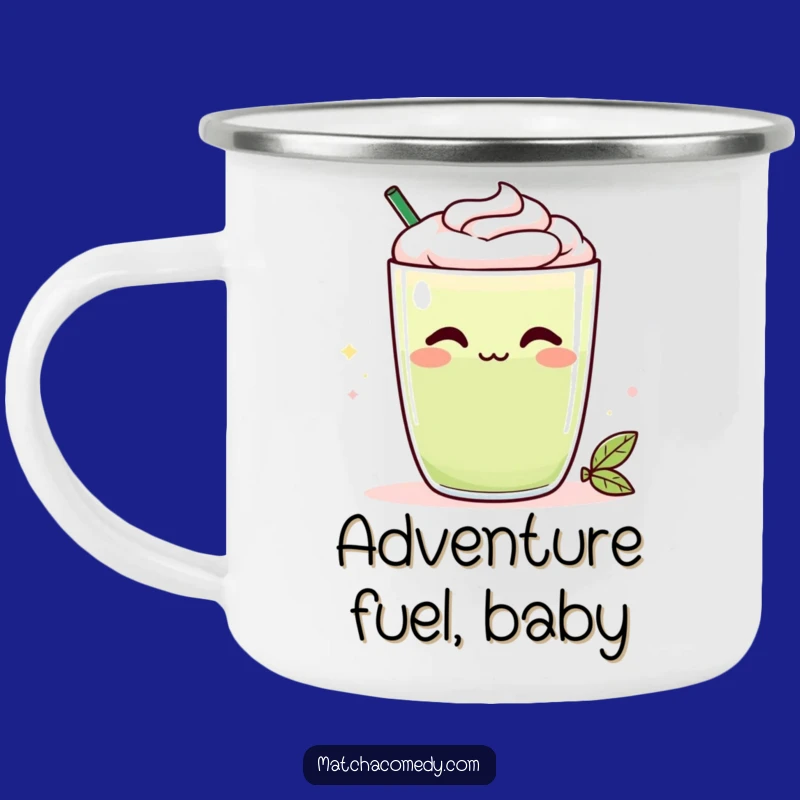 Funny Kawaii Matcha Latte Camping Mug - Cheeky Smirk, Durable & Hilarious Outdoor Gift