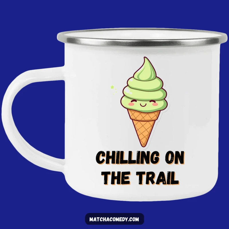 Funny Matcha Ice Cream Cone Camping Mug: Trail Mix & Happy Sips!