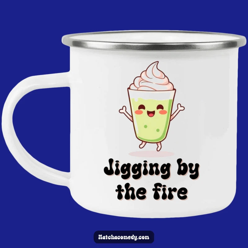 Funny Matcha Latte Camping Mug: Rugged Kawaii Drink Jigging Outdoor Fun