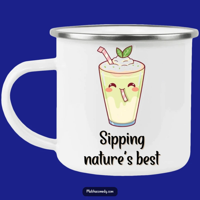 Funny Kawaii Matcha Latte Camping Mug: Gleeful Sipping Outdoor Joy