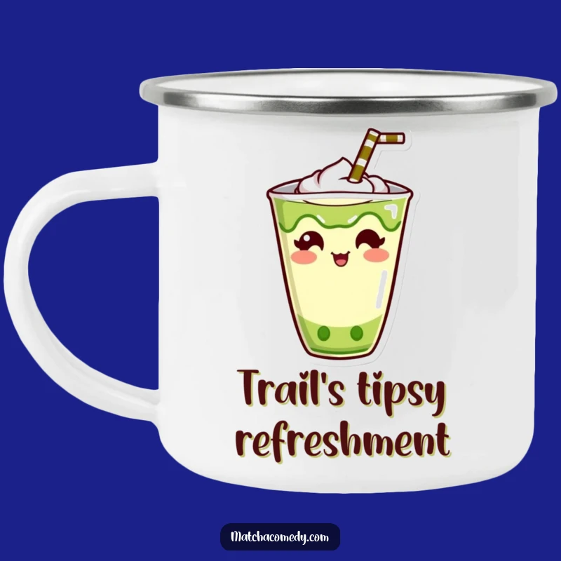 Funny Kawaii Matcha Drink Camping Mug: Humorous Straw Adventure, Ideal Funny Gift for Outdoors