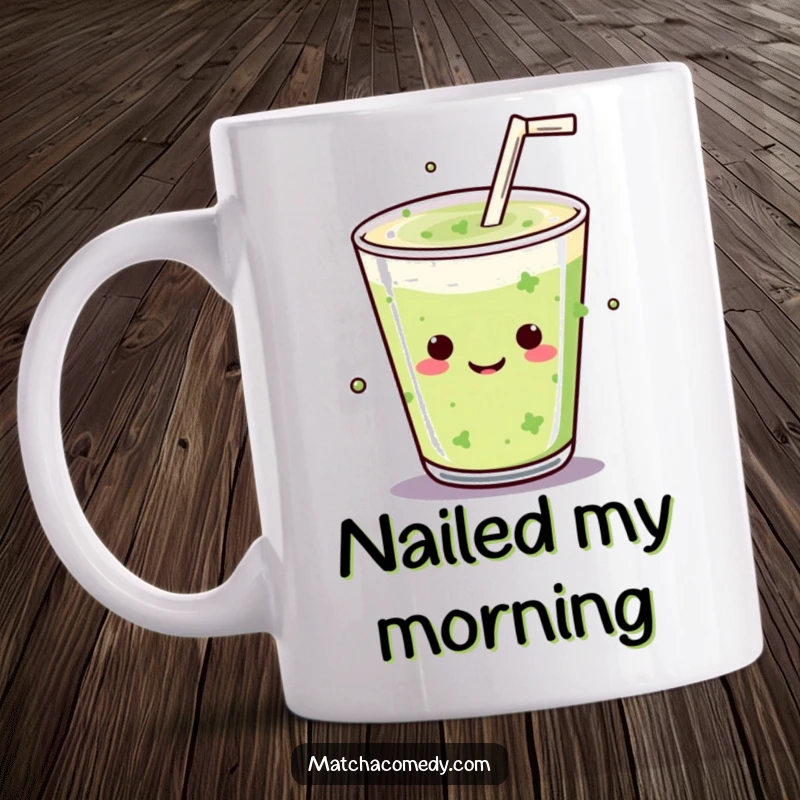 Funny Kawaii matcha drink with a straw dramatically dropping a microphone on this humorous mug.