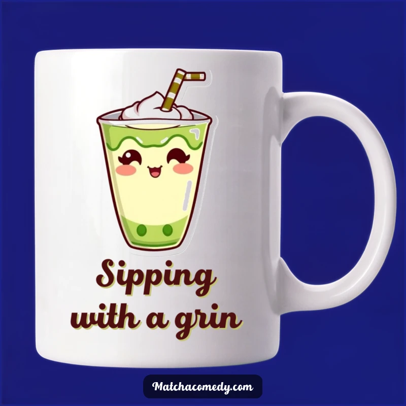 Funny Kawaii Matcha Drink Mug: Humorous Straw Design, Perfect Funny Gift for Sippers