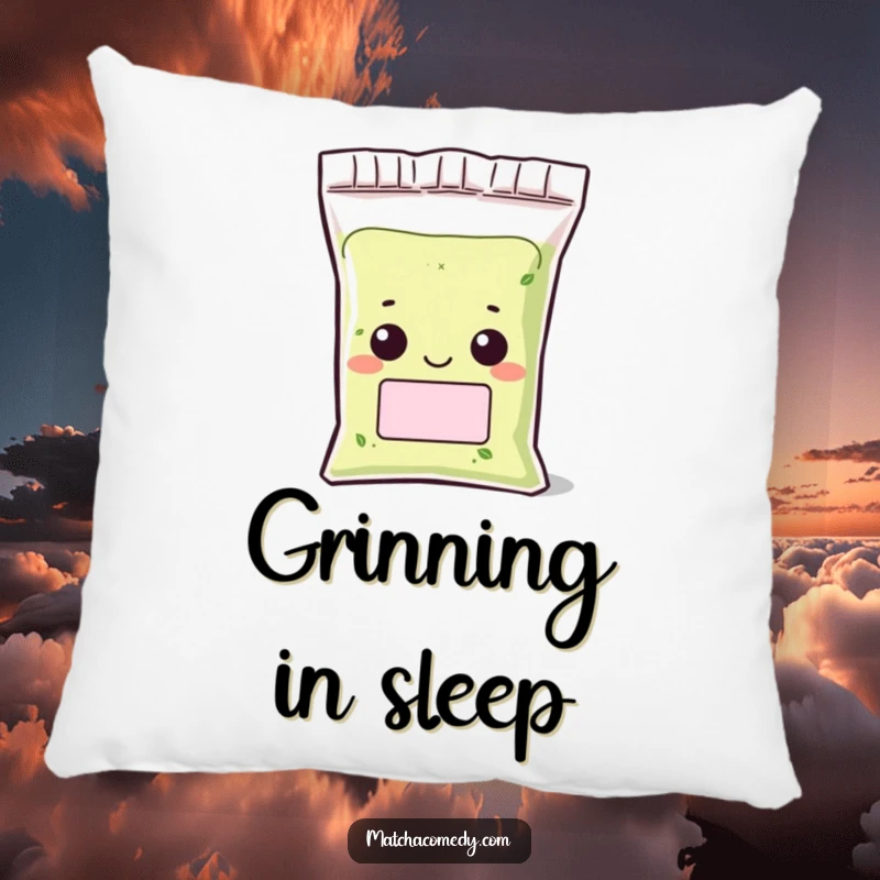 Funny Kawaii matcha powder bag pillow featuring a peeking character with a grin, offering comfort and a playful accent.