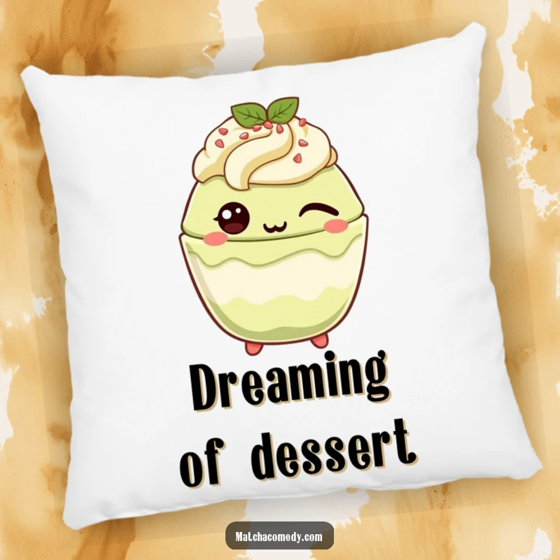 Funny Matcha Parfait Pillow: A kawaii matcha parfait winks playfully, adding a touch of sweet fun to any seating area.