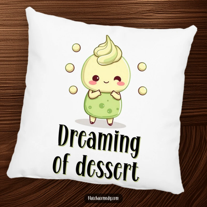 Funny Kawaii matcha dessert character juggling tiny matcha balls, soft and plush, great for sofas or beds.