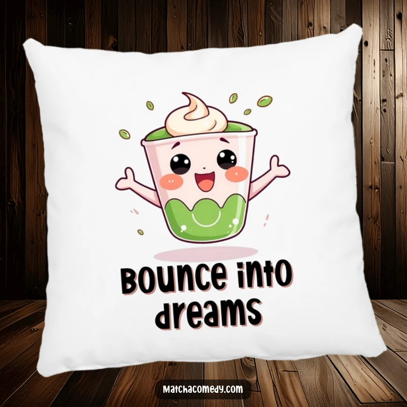 Funny Matcha Cup Pillow: A kawaii matcha cup bounces with pure glee, adding a touch of fun to any seating area.
