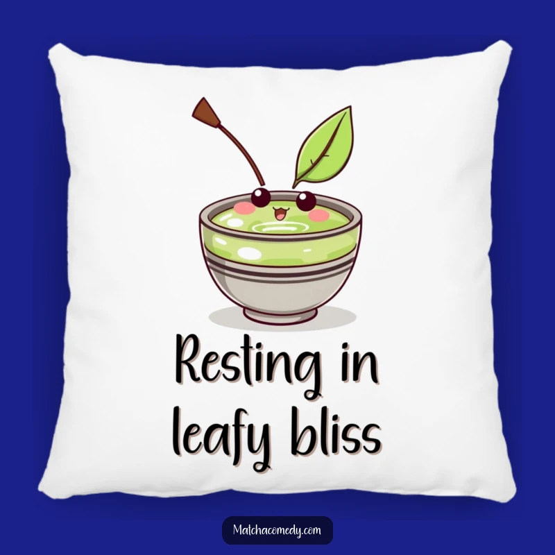 Cozy Funny Kawaii Matcha Bowl Pillow: Amused Leaf Comfort, Adorable Funny Gift