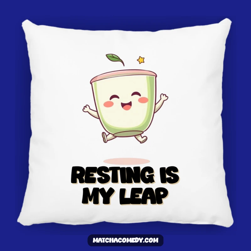 Funny Matcha Leap Pillow: Cozy Tea Cup Character, Comfy & Hilarious Gift!