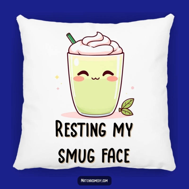 Funny Kawaii Matcha Latte Pillow - Cheeky Smirk, Comfy & Hilarious Home Decor Gift