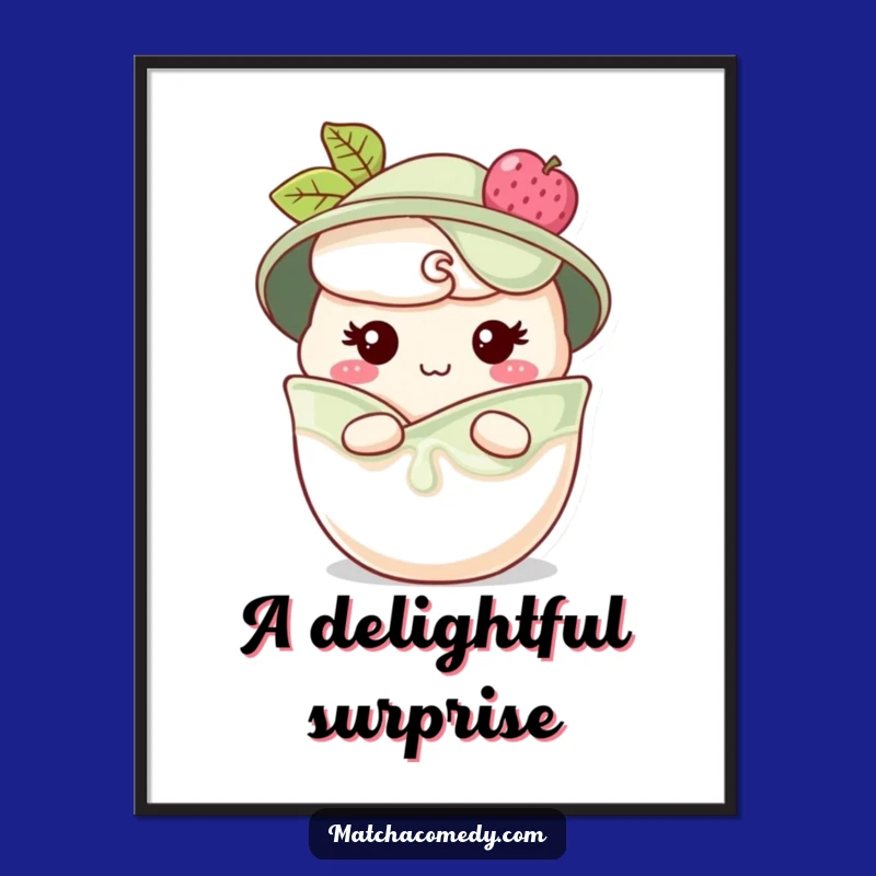 Funny Matcha Parfait Digital Art - Cheeky Grin Peeking, Printable Decor Gift