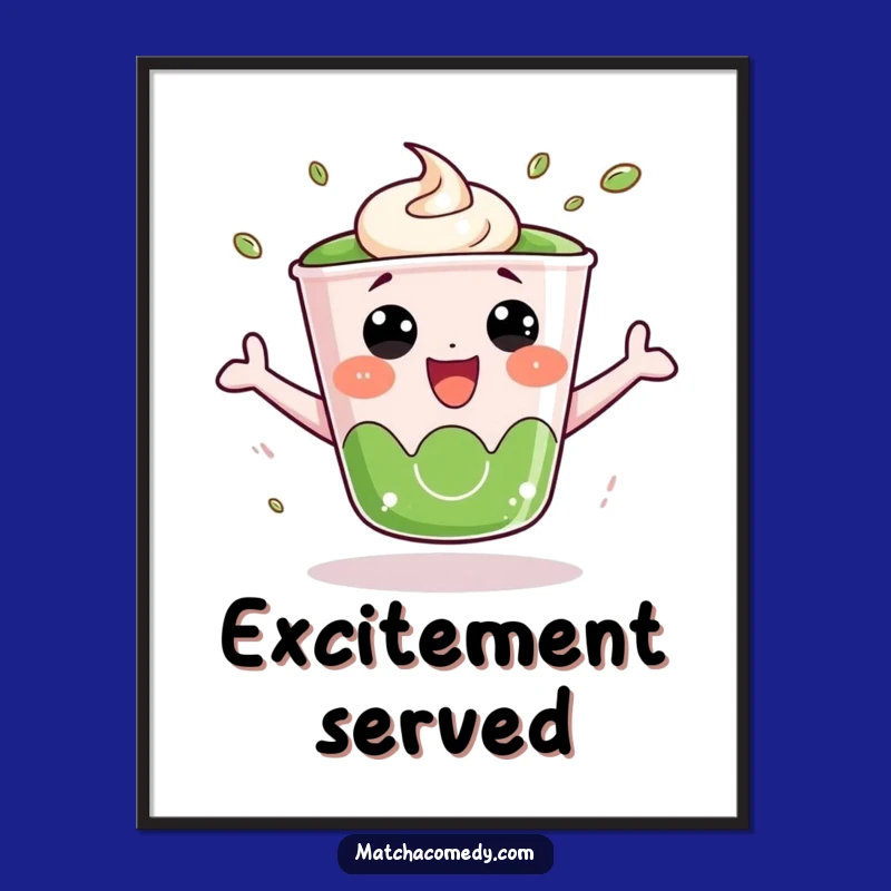 Funny Bouncing Matcha Cup Digital Art Print: Energetic Decor