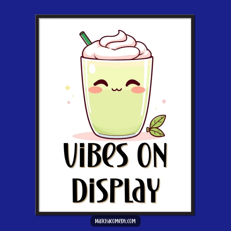Funny Kawaii Matcha Latte Digital Art - Cheeky Smirk, Instant Hilarious Decor Gift