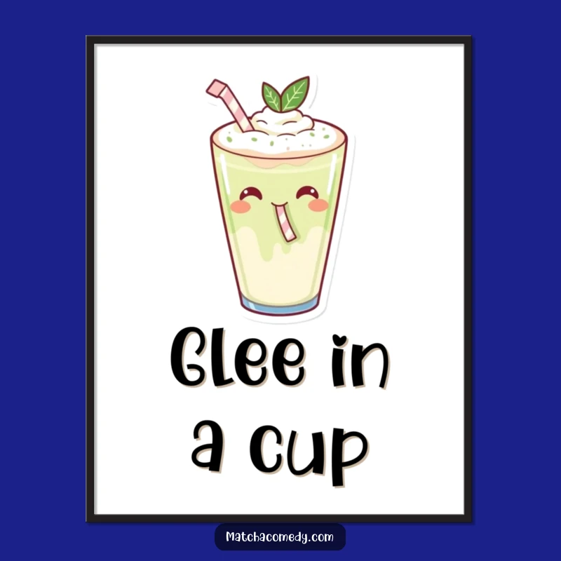 Funny Kawaii Matcha Latte Digital Art: Gleeful Sipping Instant Art