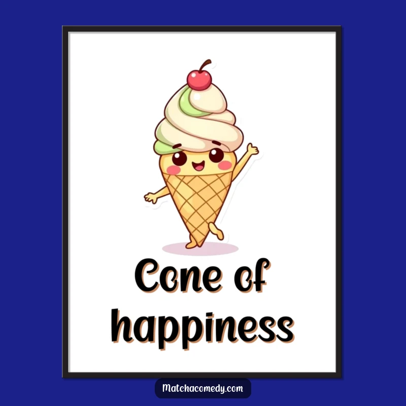 Funny Matcha Ice Cream Dance Digital Art: Happy Character's Sweet Moves Print, Gift!