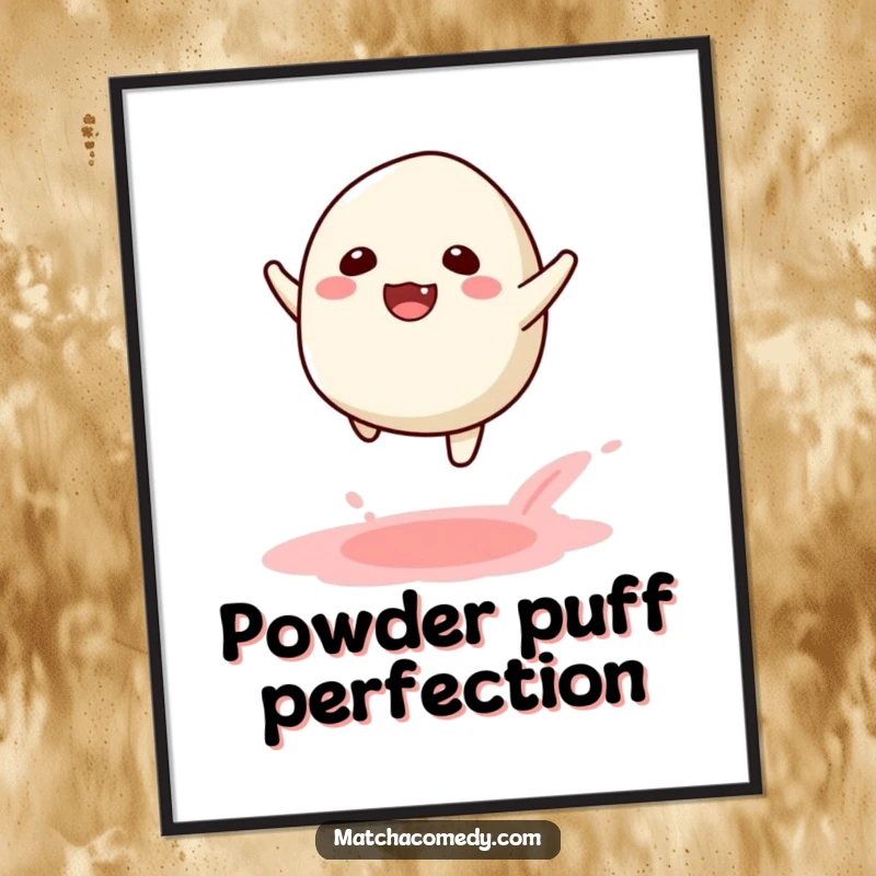 Funny Kawaii Matcha Mochi Leap Digital Art Print: A joyful matcha mochi mid-leap, leaving a powdery trail.