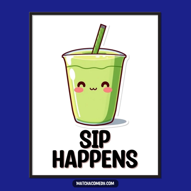 Funny Kawaii Matcha Straw Digital Art - Comical Character Print, Gift Idea