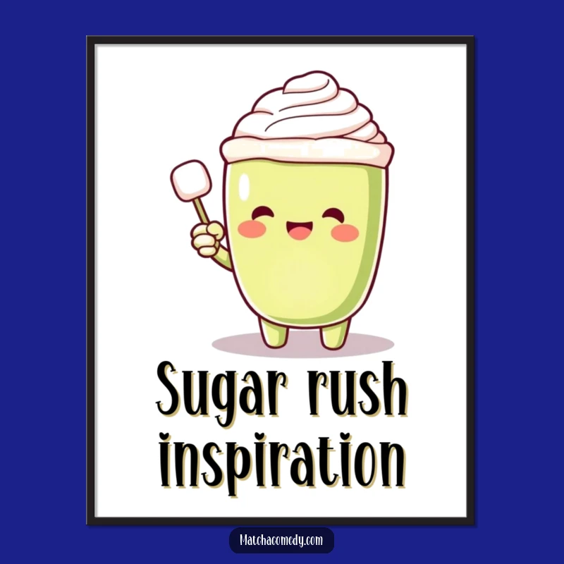 Funny Matcha Latte Sugar Seeker Digital Art: Excited Character, Floating Cube, Instant Gift