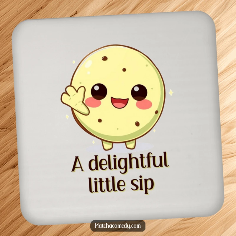 Funny Kawaii Matcha Cookie Coaster: Protects surfaces with a cute character waving hello, adding humorous flair.