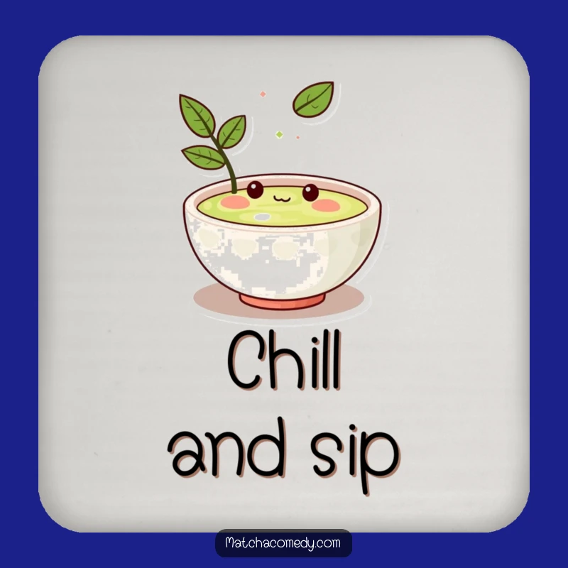 Funny Kawaii Matcha Bowl Coaster - Amused Character Drink Protector
