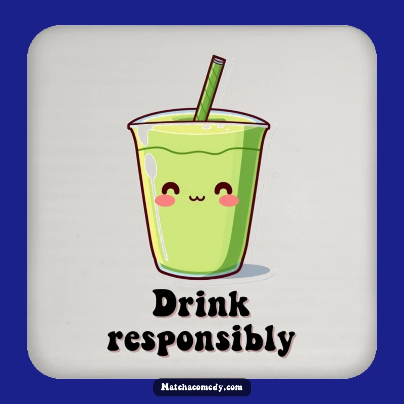 Funny Kawaii Matcha Straw Coaster - Quirky Character Drink Protector