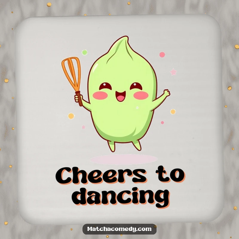 Funny Matcha Whisk Coaster: A kawaii matcha whisk dances with joy, adding a burst of fun to drink protection.