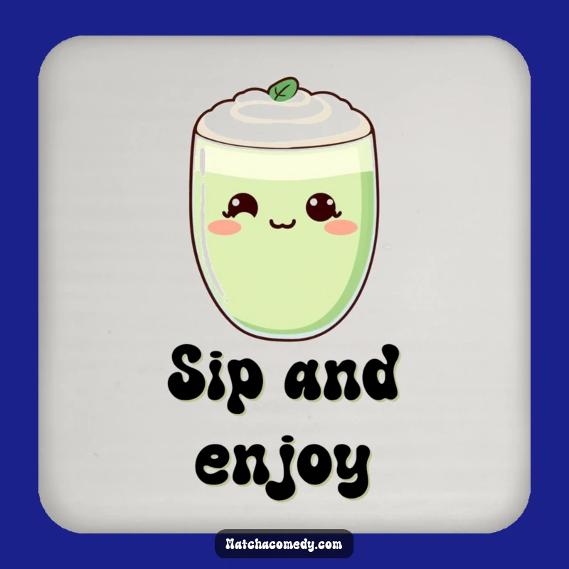 Funny Kawaii Matcha Coaster - Cheeky Smirk Drink Protector, Cute and Funny Gift Set
