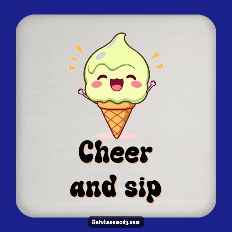 Funny Kawaii Matcha Ice Cream Drink Coaster - Protect Surfaces with Sweet Fun