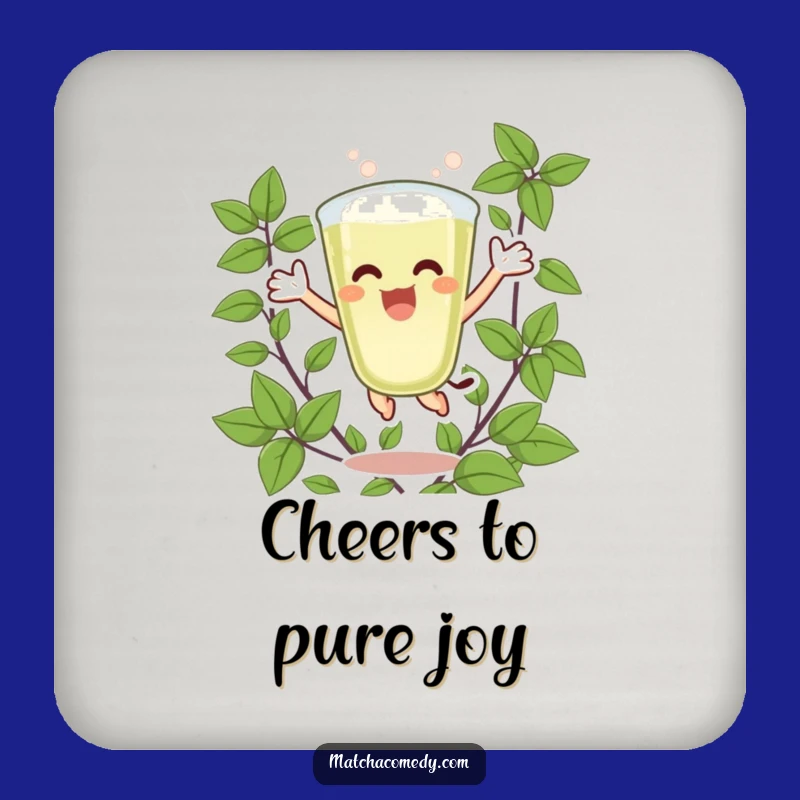Funny Matcha Latte Joy Coaster: Excited Jumper, Green Leaves, Protective Gift