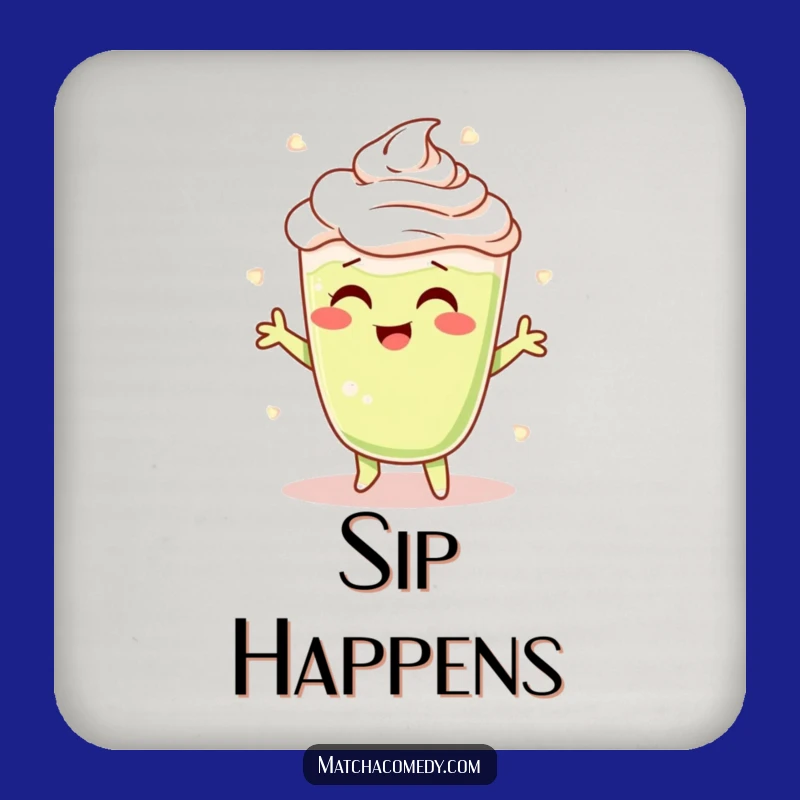 Funny Matcha Latte Shimmy Coaster: Cheerful Character's Frothy Dance Drink Saver, Gift!