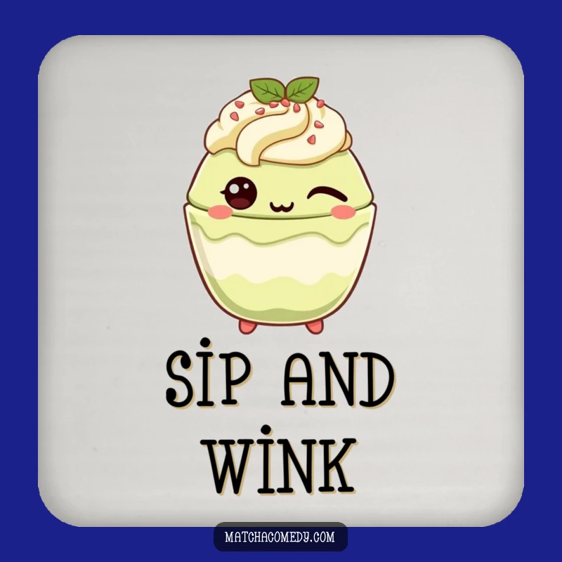 Funny Winking Matcha Parfait Coaster: Playful Drink Protector Gift