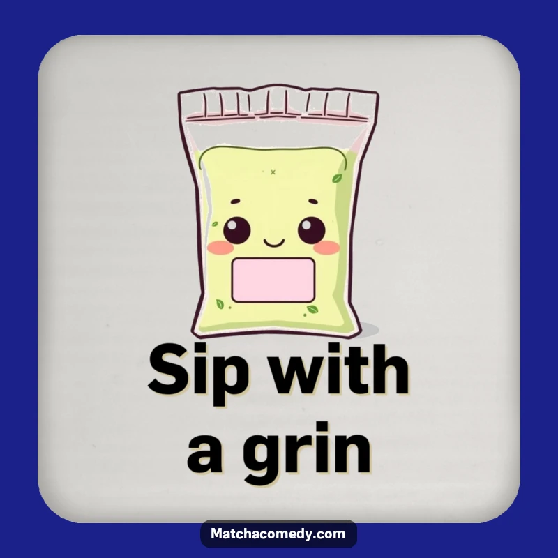 Funny Matcha Powder Grin Coaster: Cute Kawaii Character, Perfect Table Gift