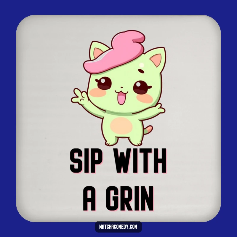 Funny Matcha Sweet Coaster - Tongue Out Pose, Quirky Decor Gift