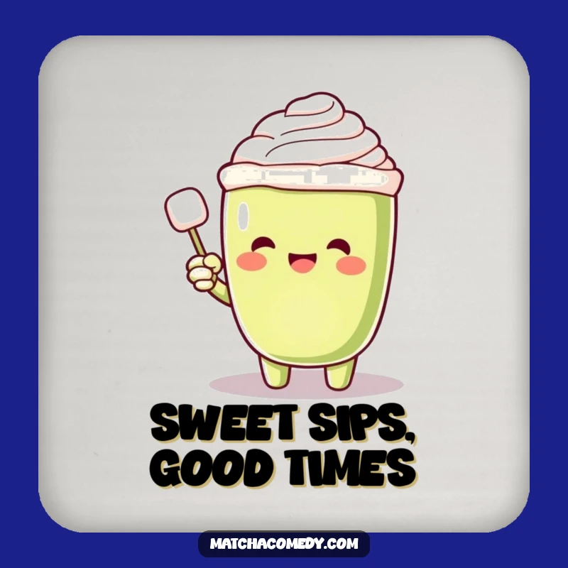 Funny Matcha Latte Sugar Seeker Coaster: Excited Character, Floating Cube, Protective Gift