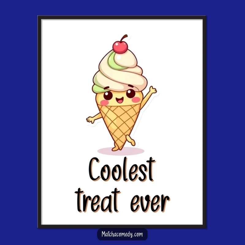 Funny Matcha Ice Cream Dance Poster: Happy Character's Sweet Moves Art, Unique Gift!