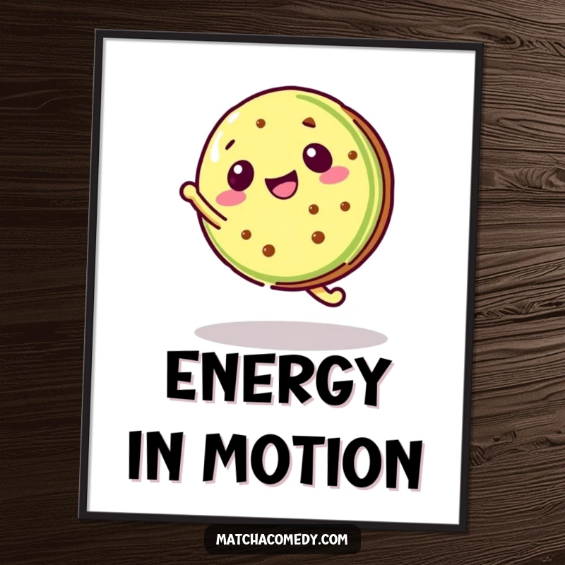 Funny Kawaii Matcha Cookie Poster showcasing a matcha cookie in a mid-air cartwheel, full of motion.