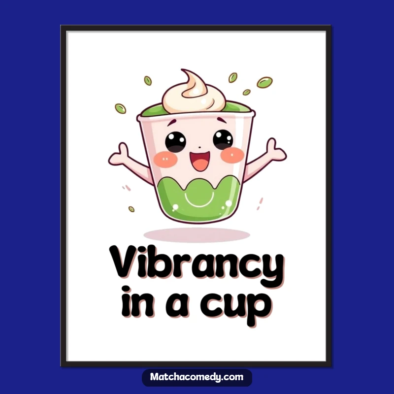 Funny Bouncing Matcha Cup Art Poster: Energetic & Cute Decor Gift