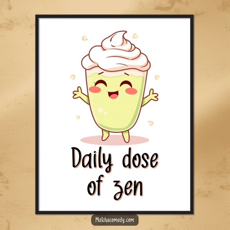 Funny Matcha Latte Poster displaying a cheerful character shimmying with foamy swirls, adding vibrant energy.