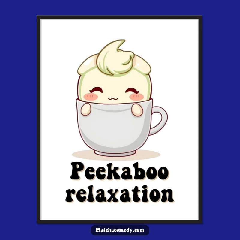 Funny Shy Matcha Latte Poster: Blushing Character, Teabag Hide, Wall Art Gift