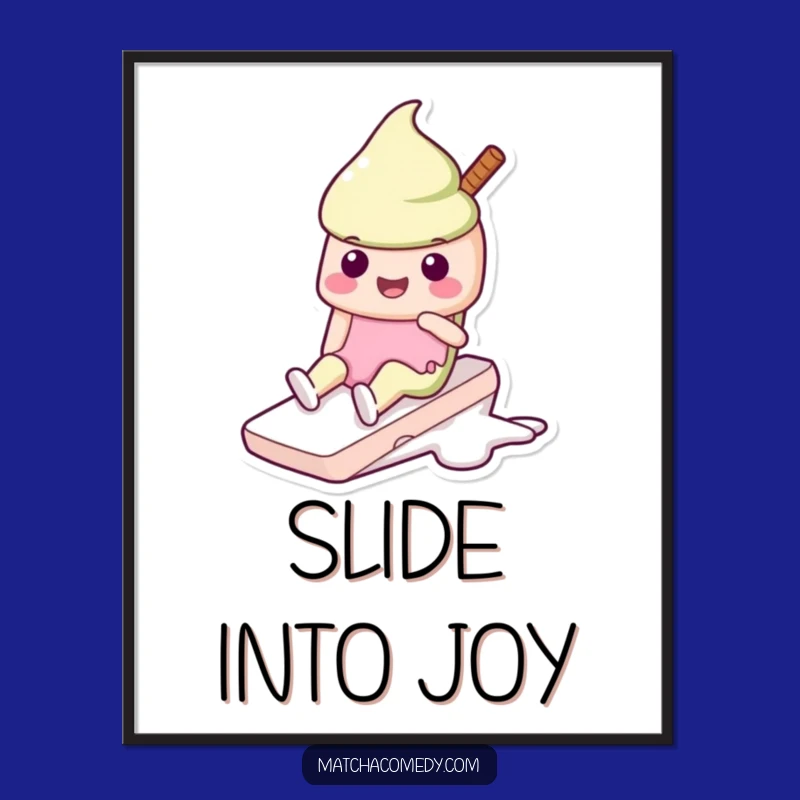 Funny Kawaii Matcha Ice Cream Slide Poster: Vibrant Art, Perfect Decor Gift