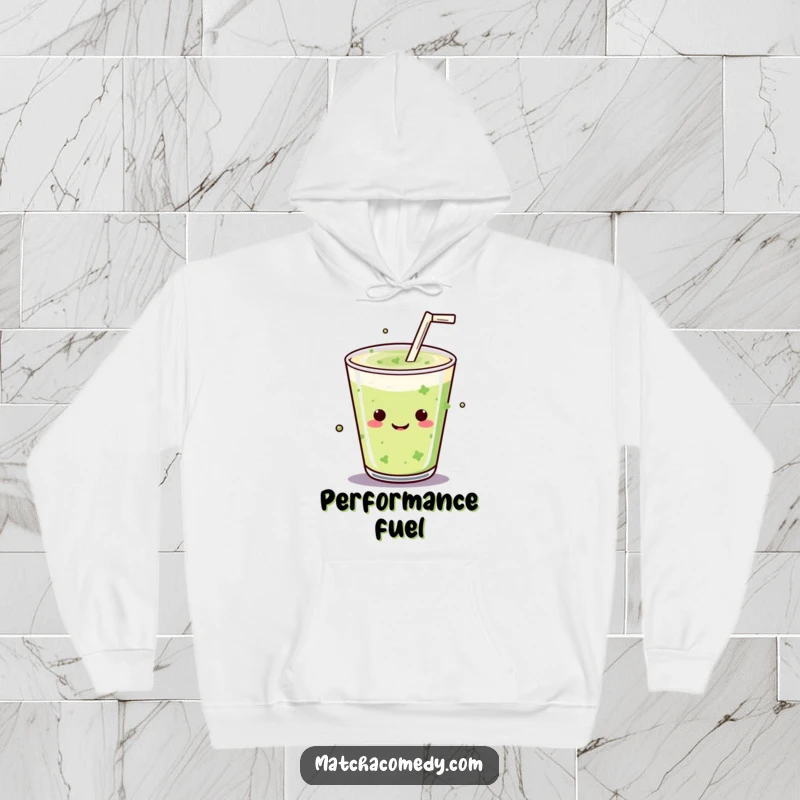 Funny Kawaii matcha drink with a straw executing a mic drop on this cozy and stylish hoodie.