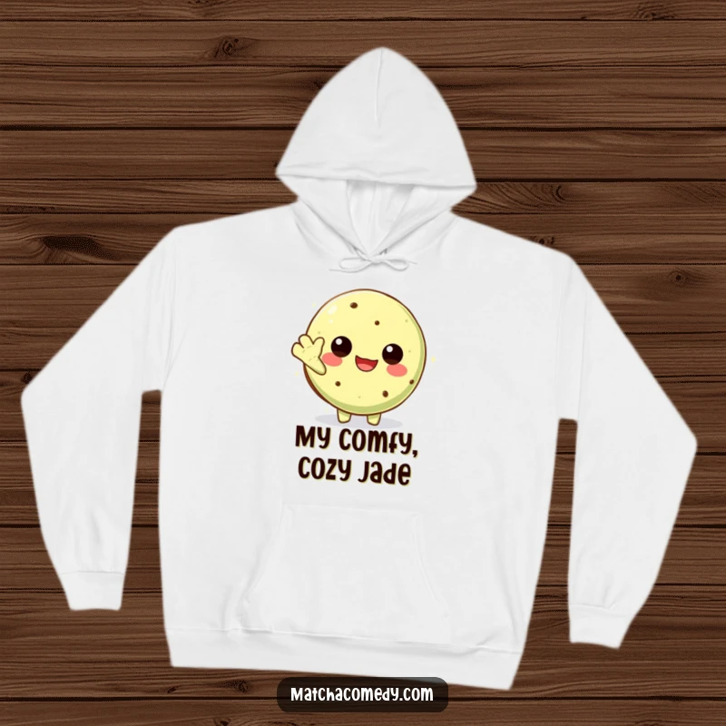 Funny Kawaii Matcha Cookie Hoodie: Soft, warm, and featuring a cute character waving hello with hilarious charm.